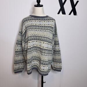 Vintage 90s CLAIBORNE Geometric Stribed Oversized Sweater Grunge Cozy Knit L XL